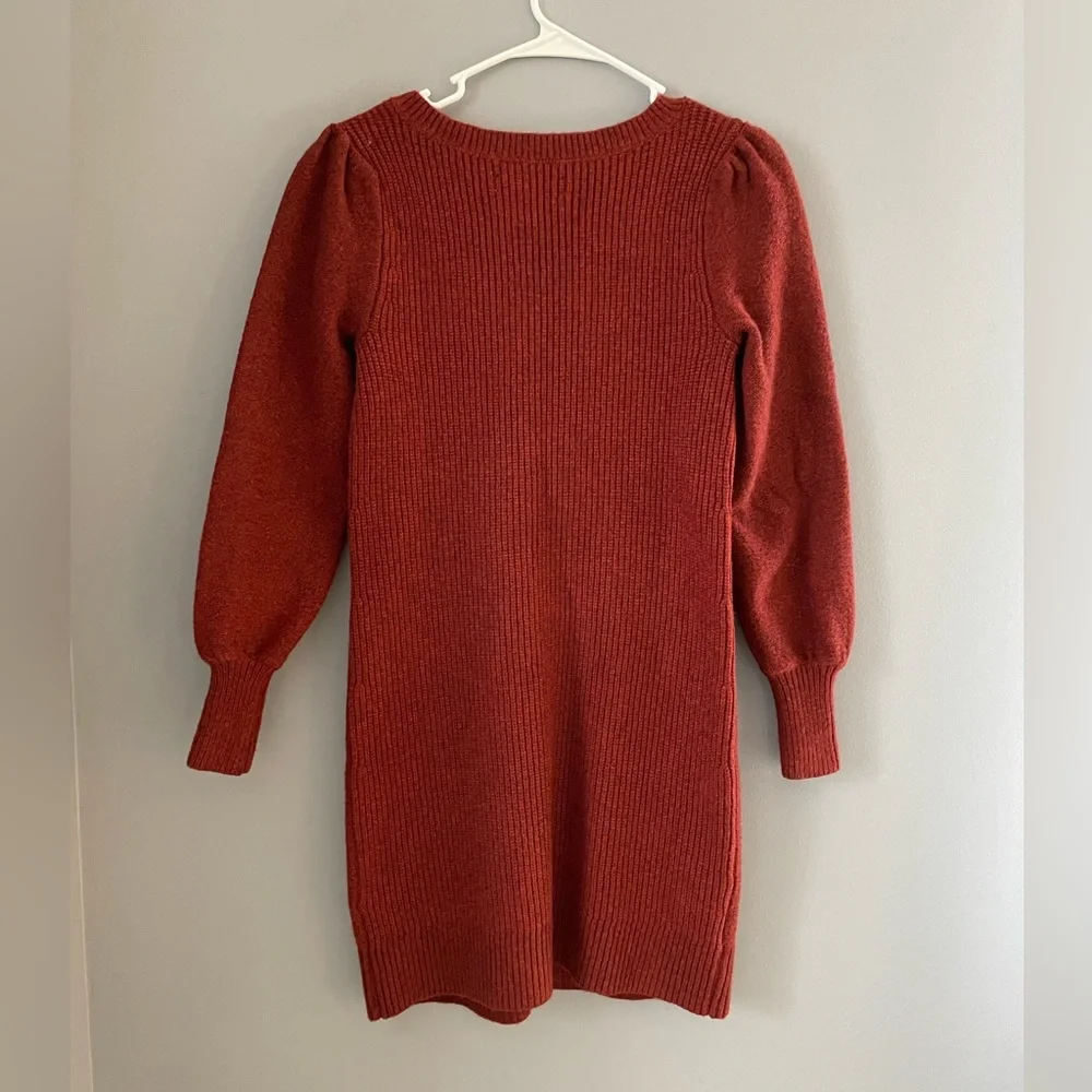LOFT Puff-Sleeve Cable-Knit Sweater Dress in rust red - XS - Picture 3 of 4